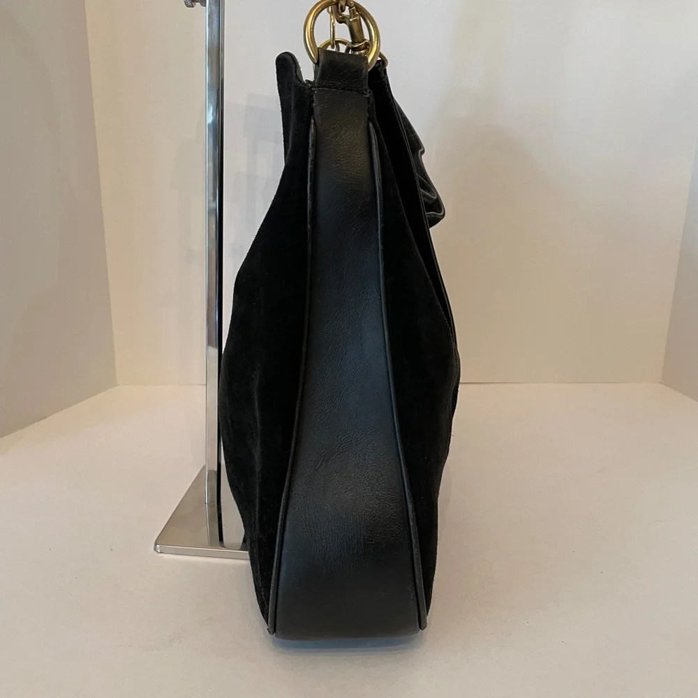 Gucci Suede Leather Bamboo Handle bag w/Strap Black Vintage - Picture 6 of 16